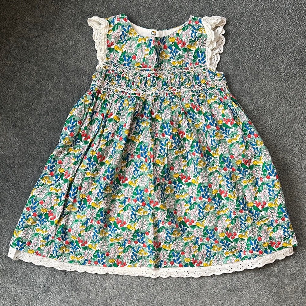 Mini Boden Floral Lace Trim Smock Dress